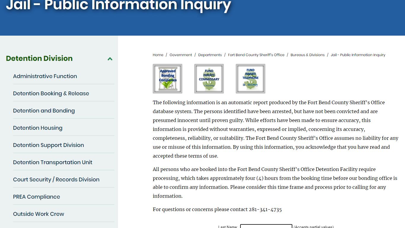 Jail - Public Information Inquiry | Fort Bend County